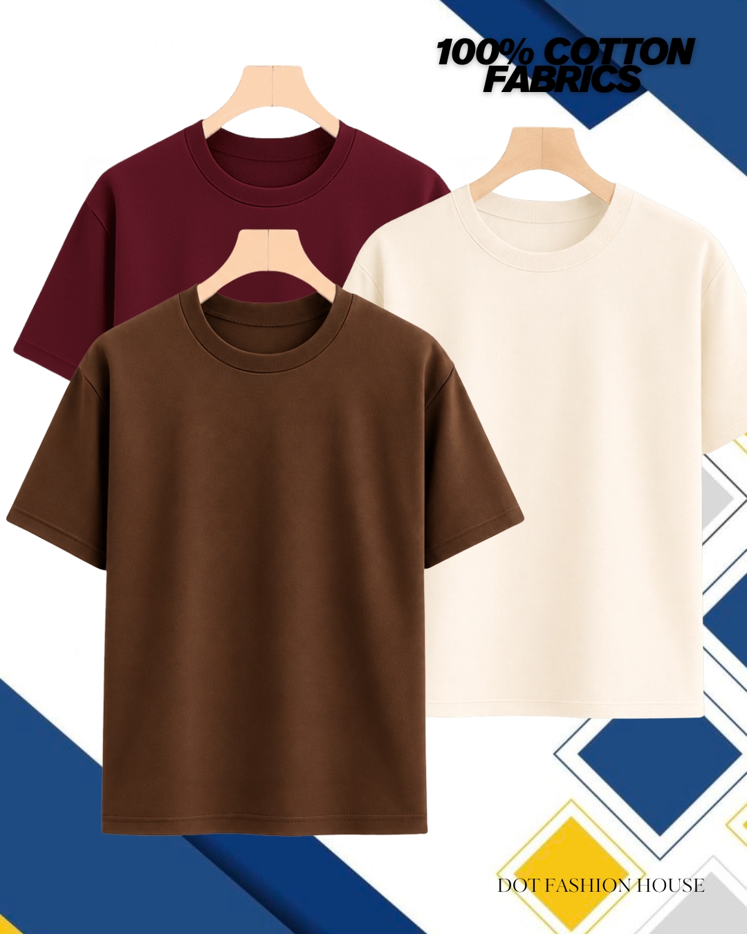 3 Pics Premium Solid Drop Shoulder T-Shirt