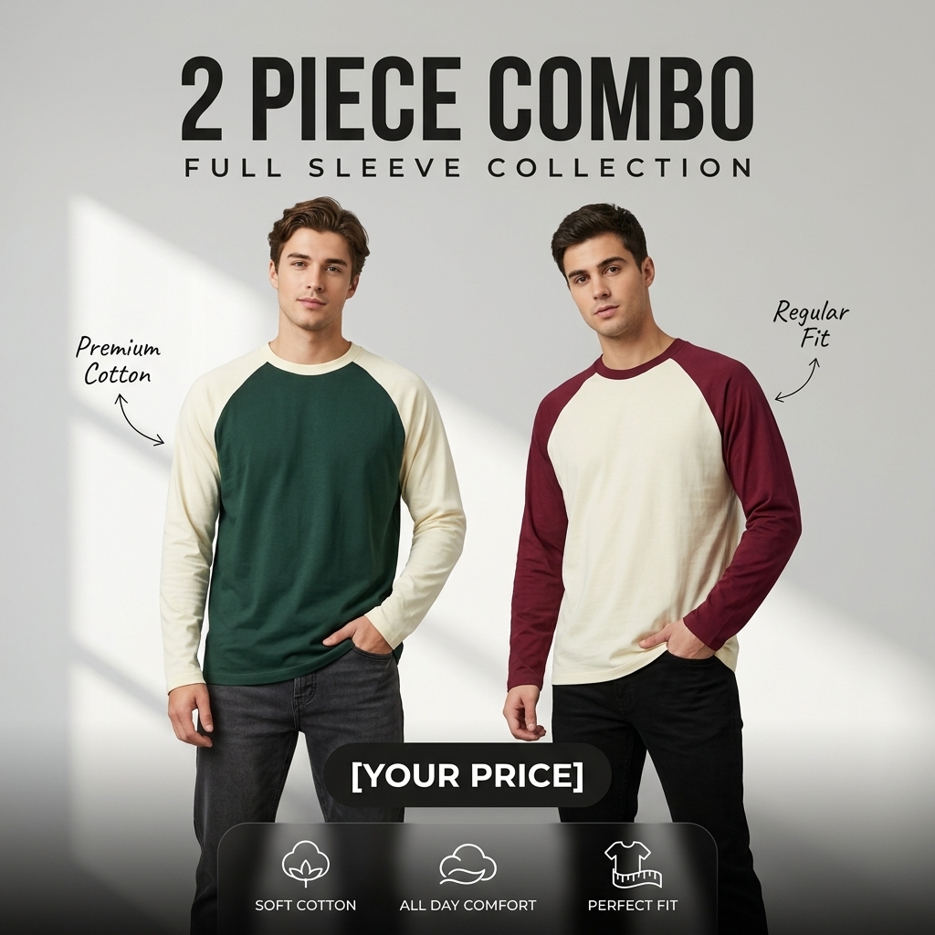 2 Pcs Premium Full Sleeve Raglan T-Shirt