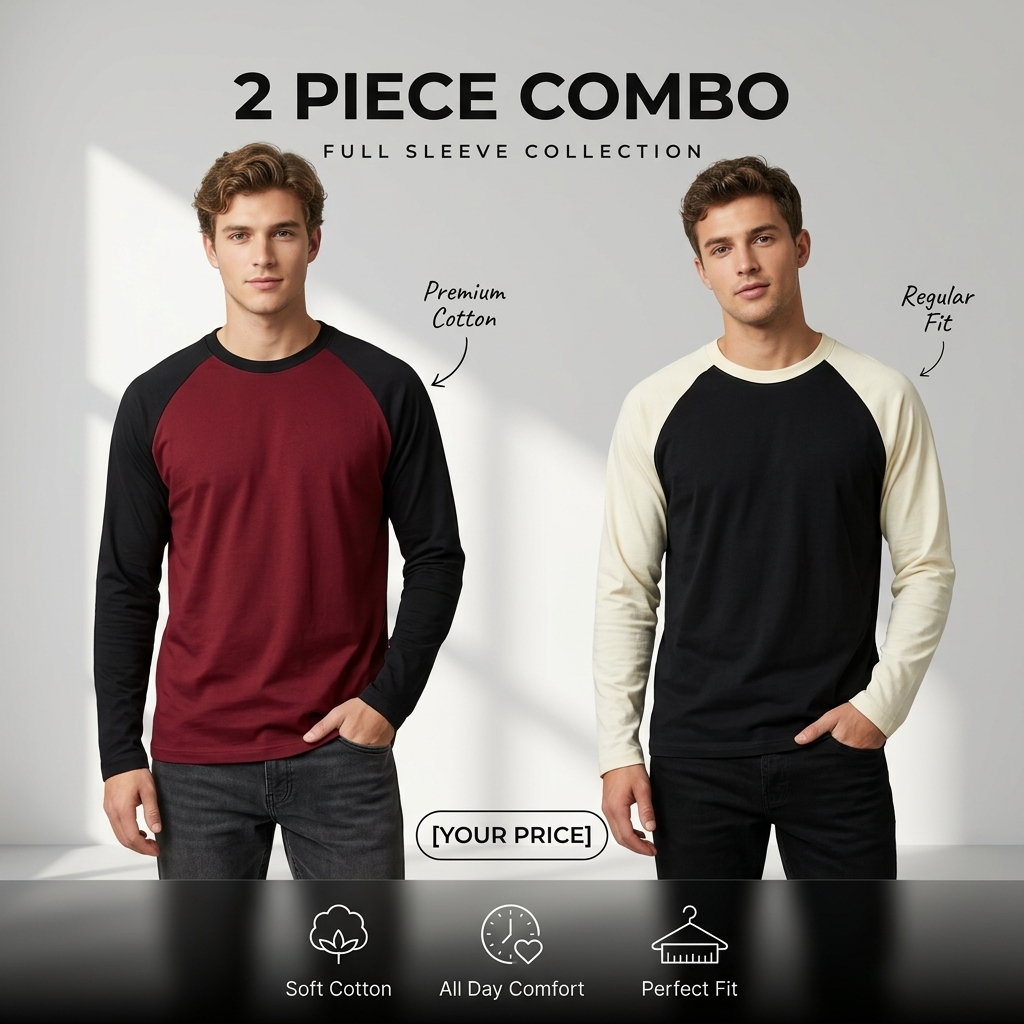 2 Pcs Premium Full Sleeve Raglan T-Shirt