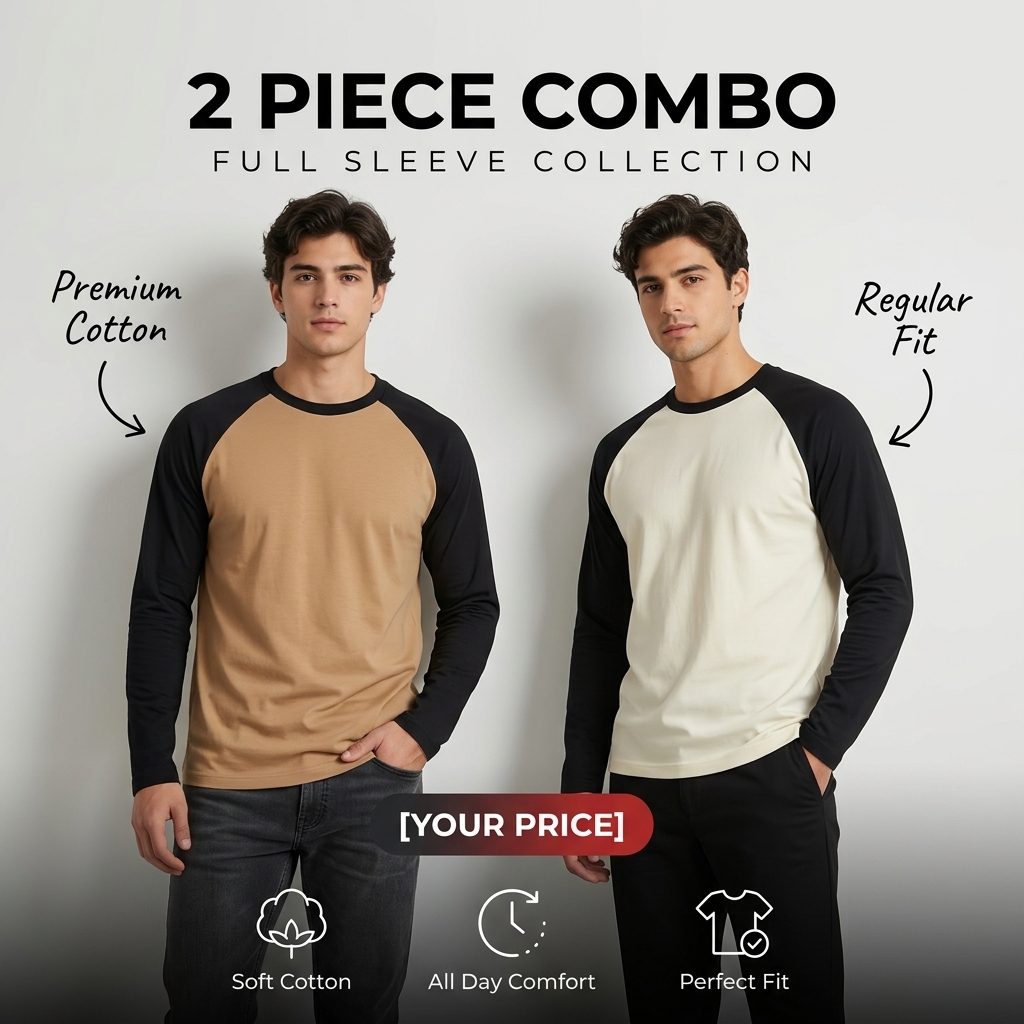 2 Pcs Premium Full Sleeve Raglan T-Shirt