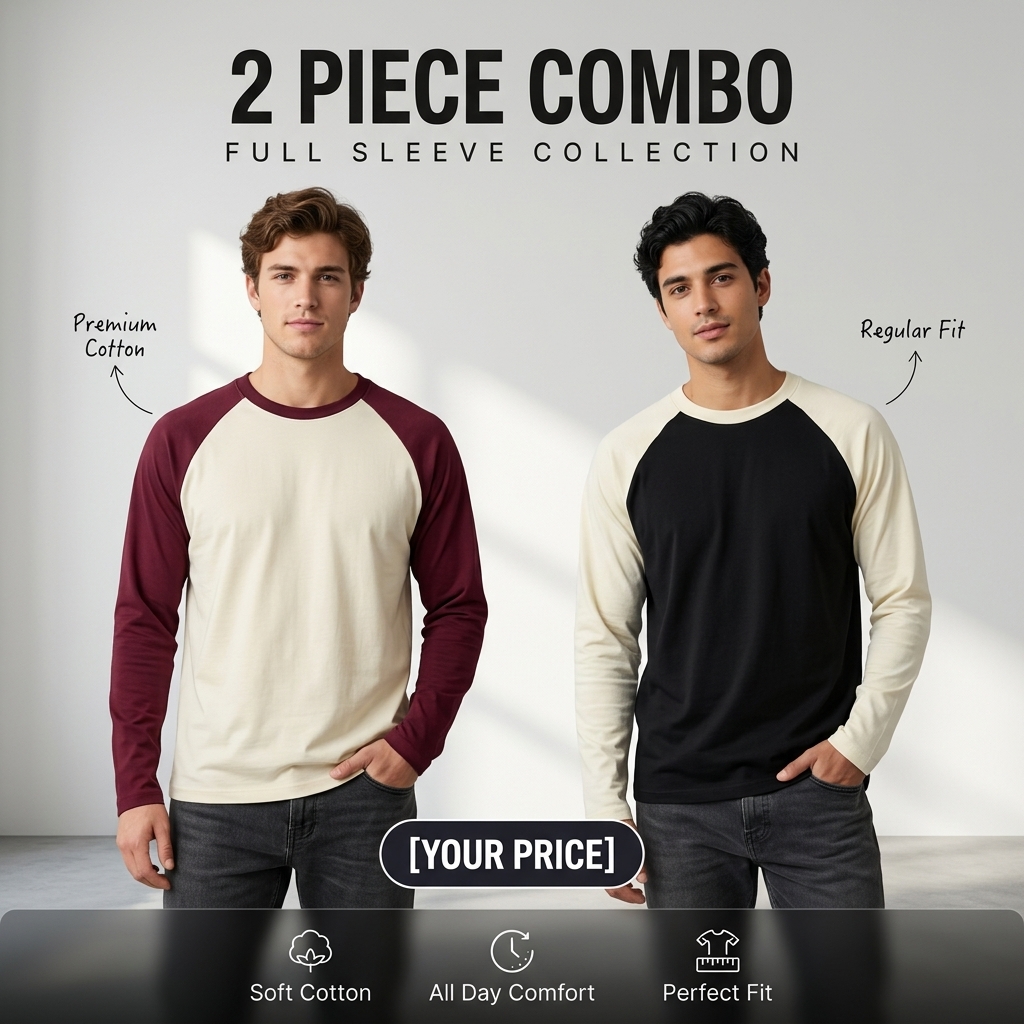 2 Pcs Premium Full Sleeve Raglan T-Shirt
