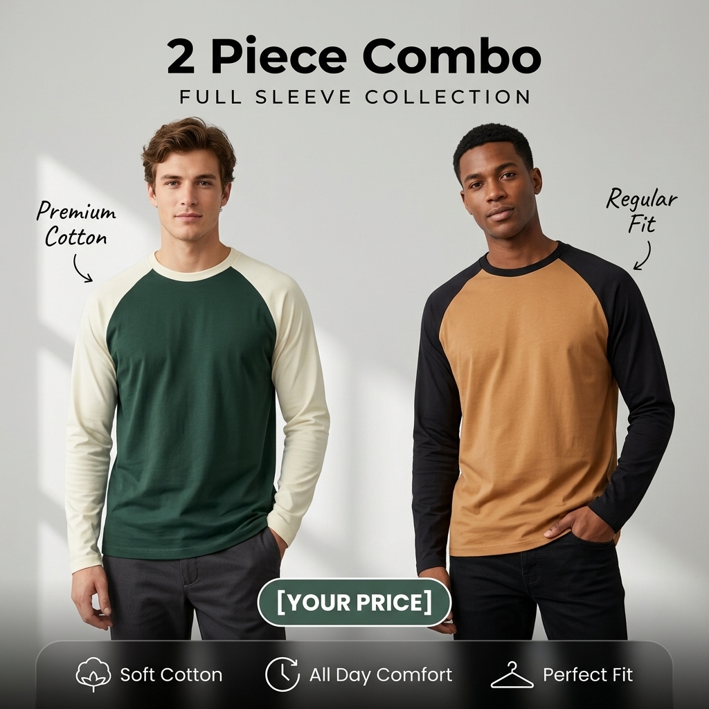2 Pcs Premium Full Sleeve Raglan T-Shirt