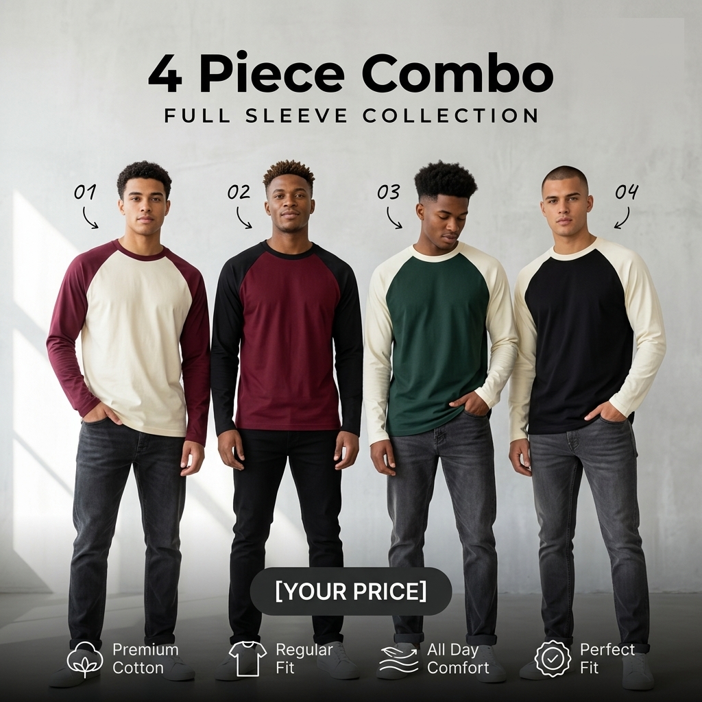4 Pcs Premium Full Sleeve Raglan T-Shirt