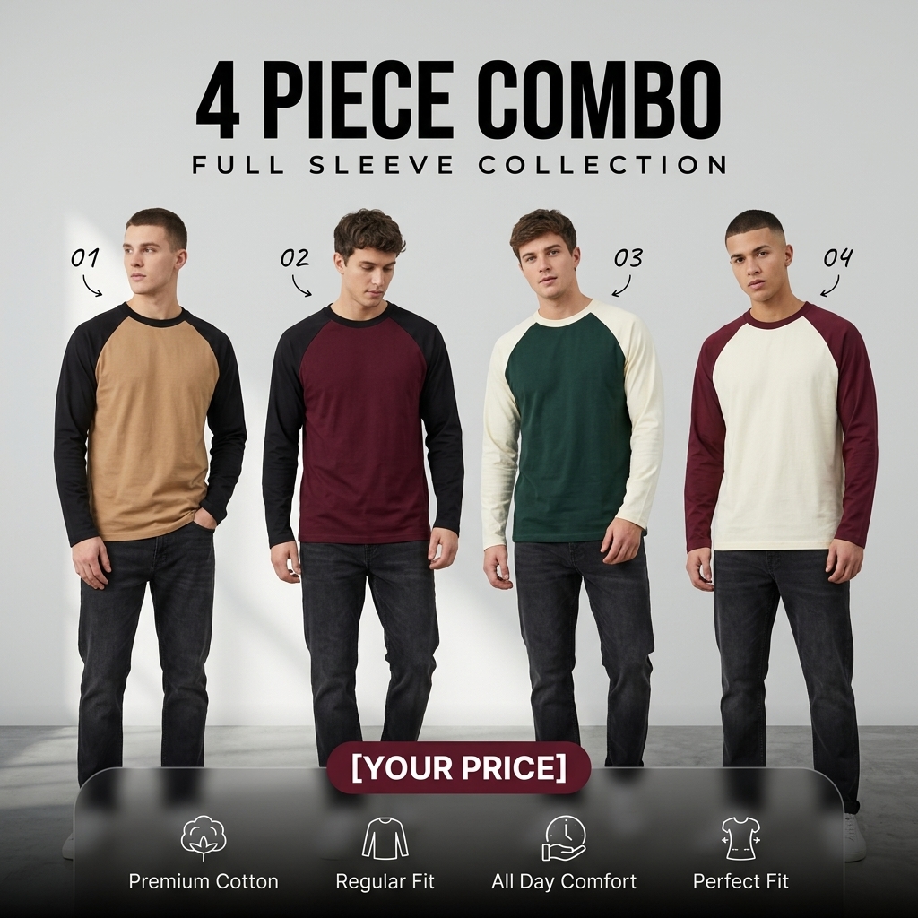 4 Pcs Premium Full Sleeve Raglan T-Shirt